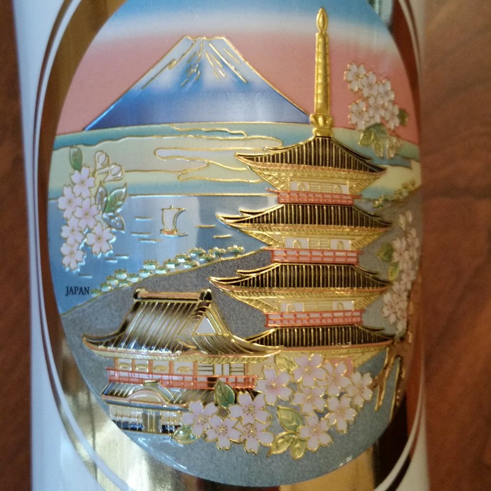 CHOKIN VASE VINTAGE 6" GILDED GOLD EDGED METAL ENGRAVED JAPAN FLOWERS ORIENTAL